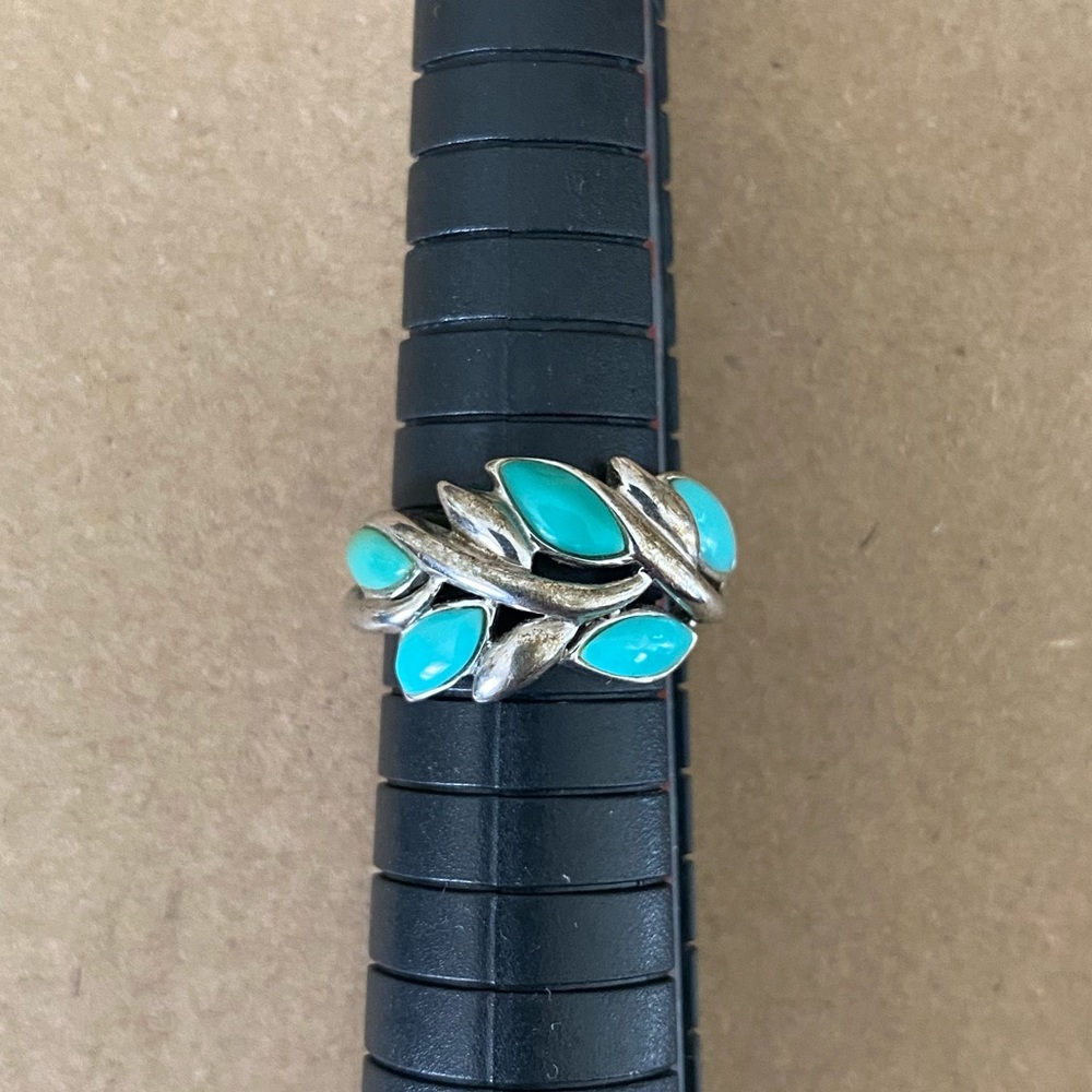 Vintage Designer EA Turquoise Sterling Silver Ring - Size 6